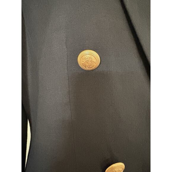 Vtg 80s Liz Claiborne Blazer Double Breasted Gold Button Linen Blend Sz 8 Black - Picture 8 of 10